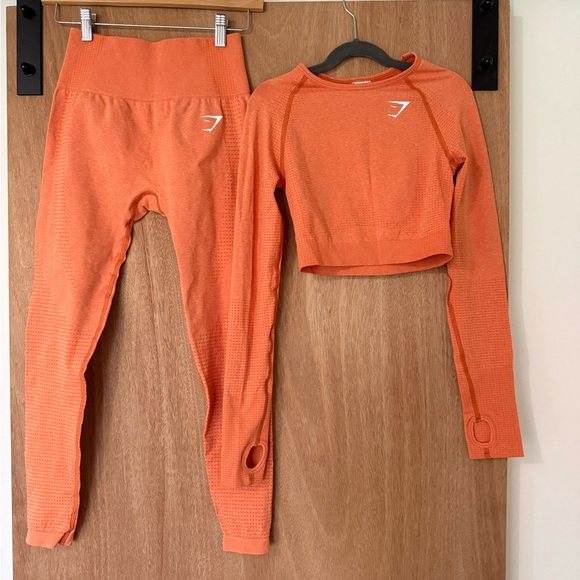 Gymshark Pants - Gymshark Vital Crop Top long sleeve & leggings set apricot gym workout -S